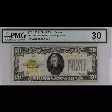 $20 1928 gold seal. Small Size Gold Certificates 2402 - Harbor Coin Company