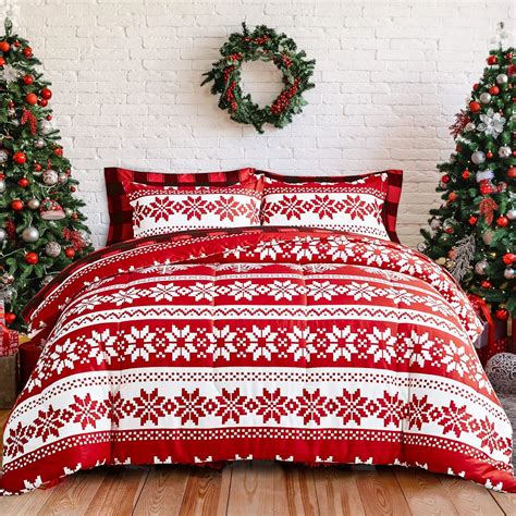Amazon.com: Christmas Bed in a Bag 7 Pcs Queen Size, White and Red ...