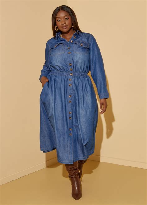 Plus Size a line denim maxi dress plus size jean dress chambray dress ...