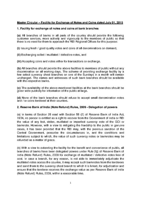 Facilty OF Exchange OF Notes AND Coins - Master Circular – Facility for ...