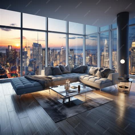 Premium Photo | Modern living room interior with floor to ceiling ...