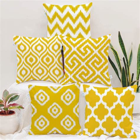 Buy STITCHNEST Cotton 100TC Cushion Cover, 16 x 16 Inches, Yellow, Set ...