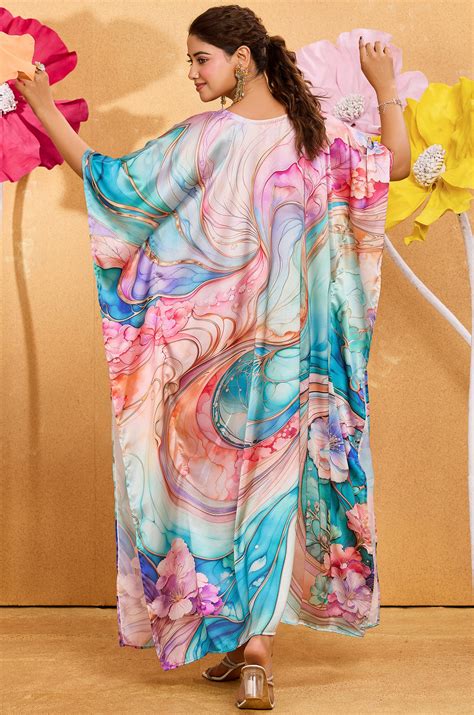 Cascade Soft Satin Women Kaftan Dress with Digital Print – Label Aarna