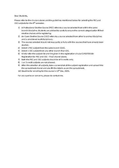 Guidelines for Selecting PEC and OEC Subjects - 8th Semester - Studocu