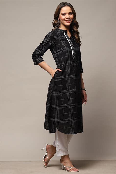 Buy Black Cotton Straight Kurta Set Online at Biba India