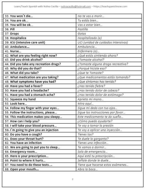 Spanish Medical Phrases for Doctors and Nurses - Etsy