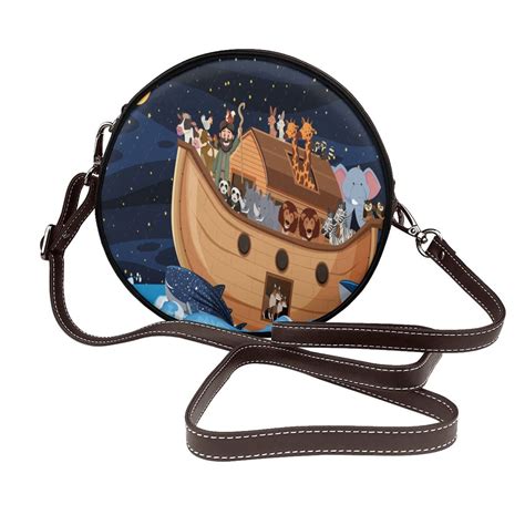 Zufioo Ocean Scene with Noah's Ark Print Leather Shoulder Round Bag ...