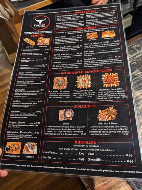Menu at Carbon Mexican Steakhouse - Manchester, Manchester