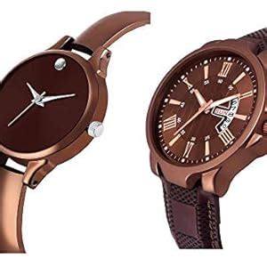 Shocknshop Leather Analogue Unisex Couple Combo Watch For Men & Women ...