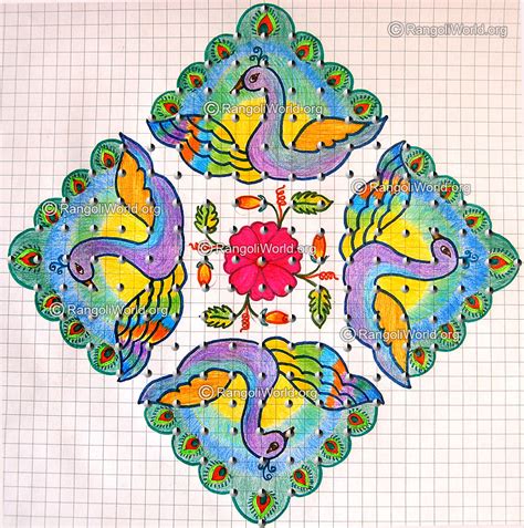 Peacock Kolam | 19 - 1 Parallel Dots[Neer Pulli]