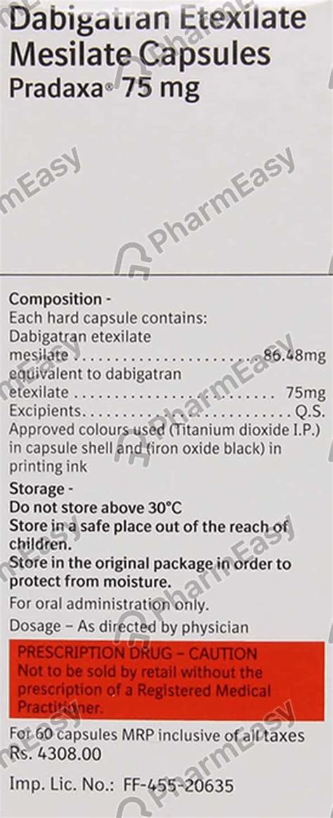 Pradaxa 75 MG Capsule (10): Uses, Side Effects, Price & Dosage | PharmEasy