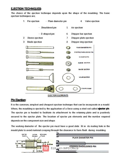 Moulding Ejection Techniques - Comprehensive Guide - Studocu