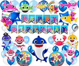 FI - FLICK IN 62 pcs Baby Shark Theme Birthday Decorations Shark Foil ...