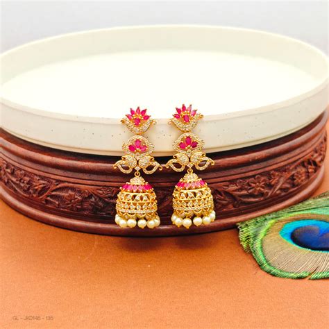 Micro gold AD stone Layered pearl jhumkas