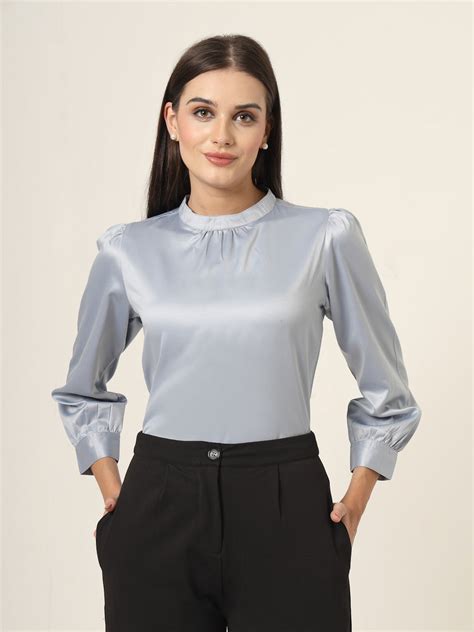 Style Quotient Women Solid Powder Blue Satin Regular Party Top ...