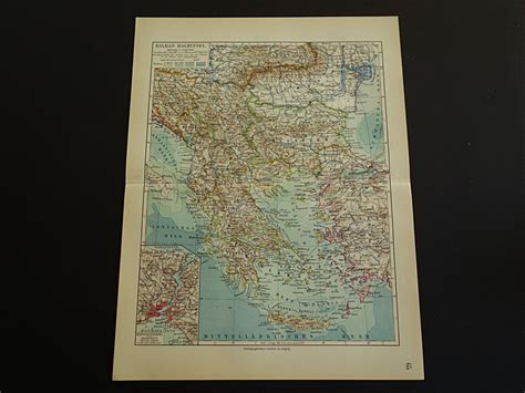 1913 antique map of the Balkans - beautiful vintage old poster - Greece ...