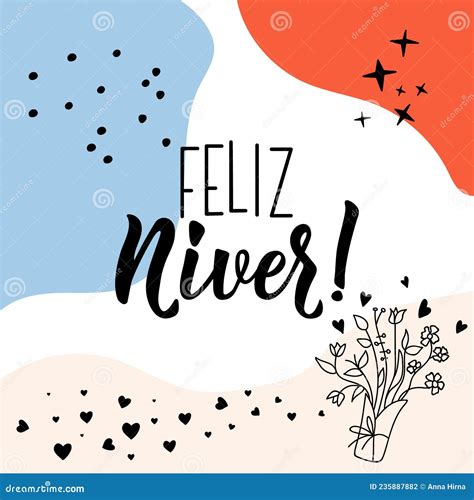 Happy B-day. Congratulations in Portuguese. Ink Illustration with Hand ...