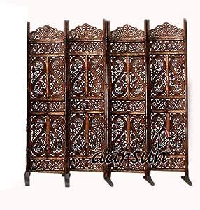 Aarsun 4 Panel Wooden Partition with Stand | Room Divider | Wooden ...