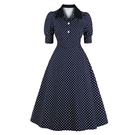 Vintage Women's Mid Length Dress Autumn Dress New Big Swing Polka Dot ...