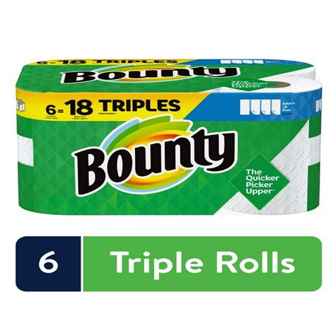 Bounty Select-A-Size Paper Towels, White, 6 Triple Rolls = 18 Regular ...