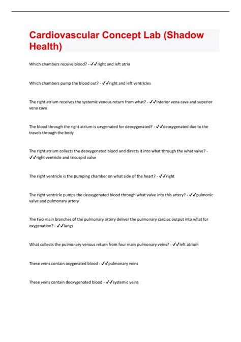 Cardiovascular Concept Lab (Shadow Health) | Questions and Answers(A+ ...