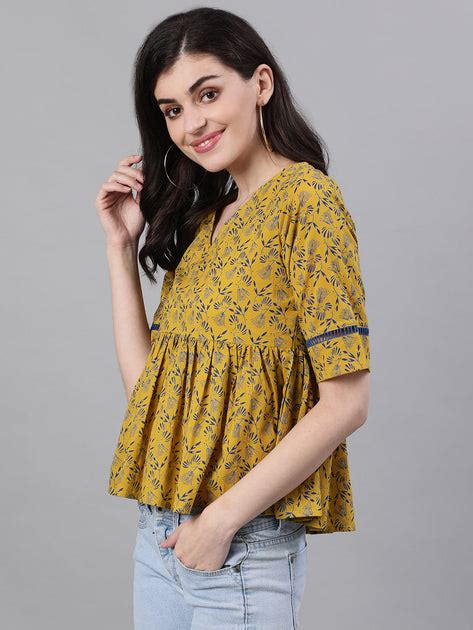 Women Yellow Three-Quarter Sleeves Gathered or Pleated Top – Nayo Clothing