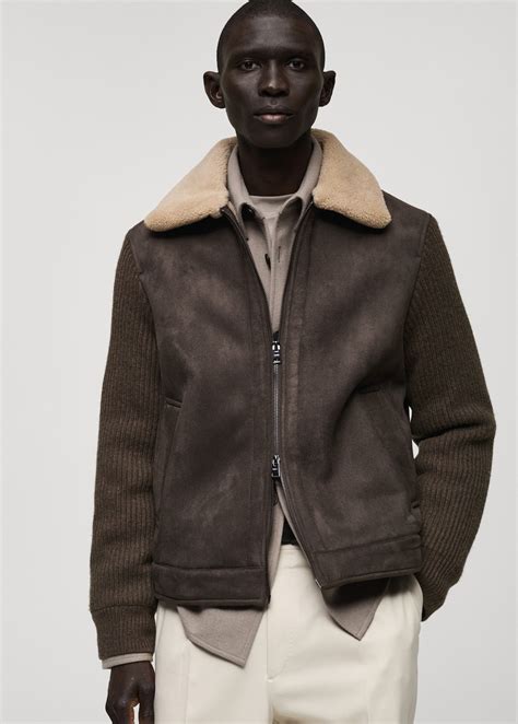Faux-shearling suede jacket - Men | MANGO OUTLET USA