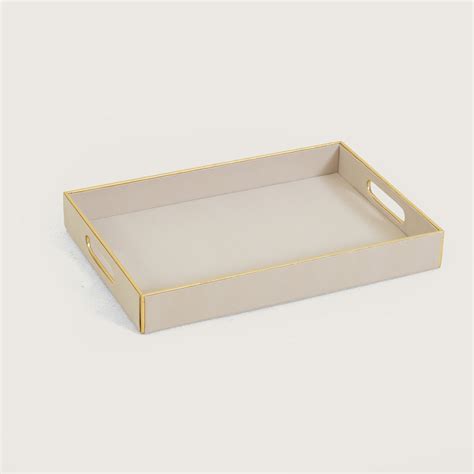 Leather Serving Tray with Gold Trim Rectangle Beige - Large – HOME 360