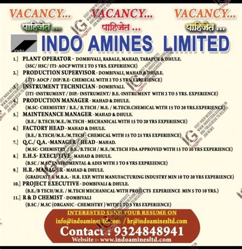 Indo Amines Limited jobs for Production Quality Control Quality ...