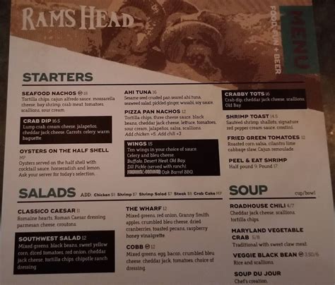 Menu at Rams Head Dockside pub & bar, Glen Burnie