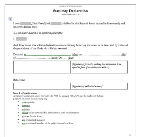 Image result for Statutory Declaration Form SA Example