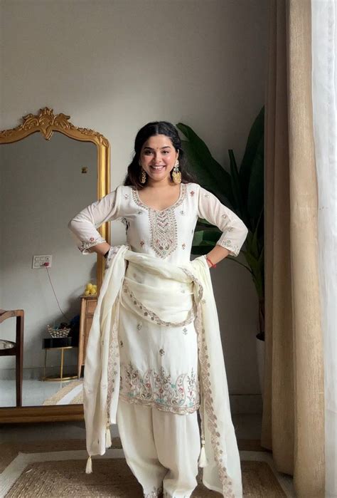 White Chinon Silk Sequence Embroidery Work Salwar Suit – SurtiSilk