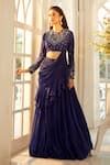 Buy Blue Silk, Viscose Sequins, Embroidery Round Navy Pleated Lehenga ...