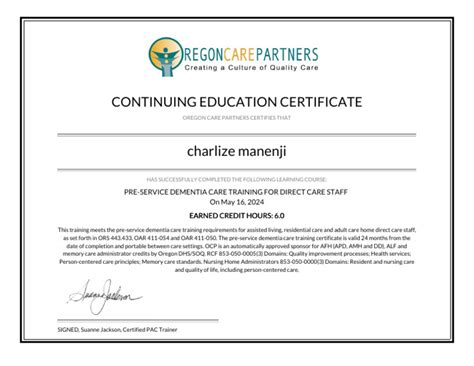 Certificate Pre-Service Dementia Care Training for Direct Care Staff ...