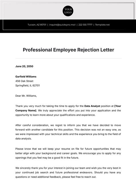Sample Employee Rejection Letter