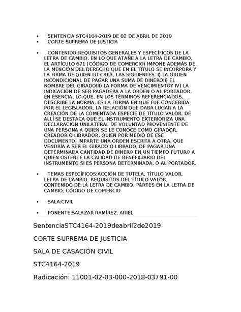 Sentencia Letra DE Cambio OK - SENTENCIA STC4164-2019 DE 02 DE ABRIL DE ...