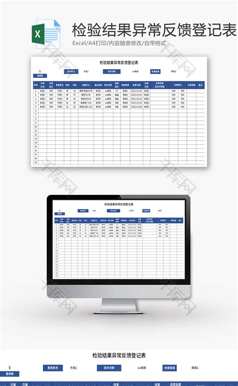 检验结果异常反馈登记表Excel模板_千库网(excelID：156290)