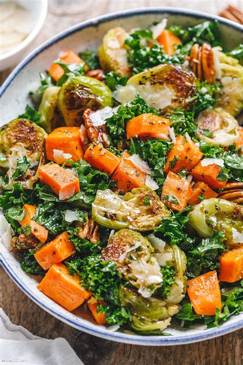 Sweet Potato Brussels Sprout Kale Salad Recipe — Eatwell101