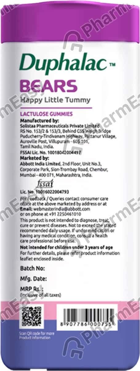 Buy DUPHALAC BEARS STRAWBERRY FLAVOUR BOTTLE OF 30 GUMMIES Online & Get ...