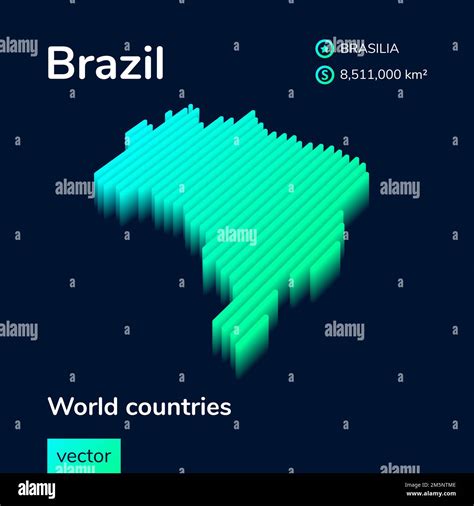 Stylized neon isometric striped vector Brazil map with 3d effect. Map ...