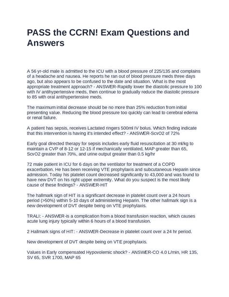 Critical Care Registered Nurse (CCRN) Exam Questions and Answers ...