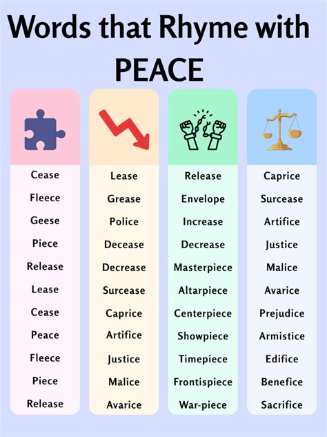 Simple Words That Rhyme with Peace: 640+ Examples