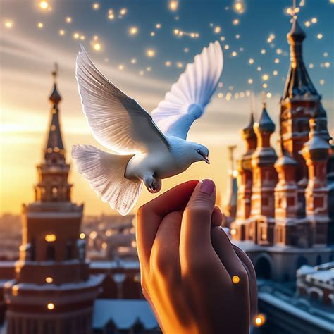"Realism,surrealism, a dove holds a falling dandelion +micro dandelions fly …" — image created ...