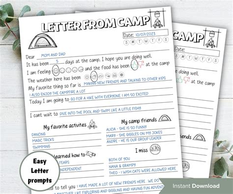 Letter from camp, Summer camp letter, fill in the blanks camp letter, kids letter to parents ...