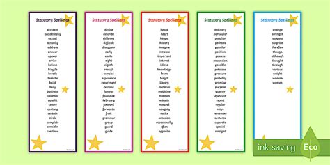 Statutory Spellings Year 3 and 4 on Bookmarks