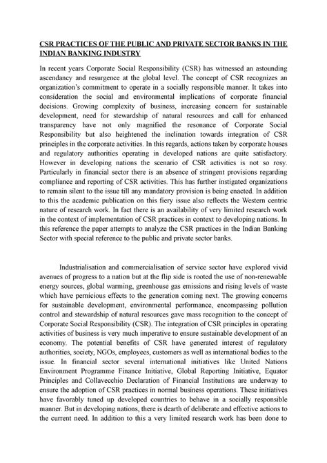 CSR Practices OF THE Public AND Private Sector Banks IN THE Indian ...