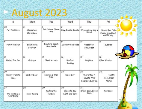 August Calendar Theme Ideas at Donald Bryan blog