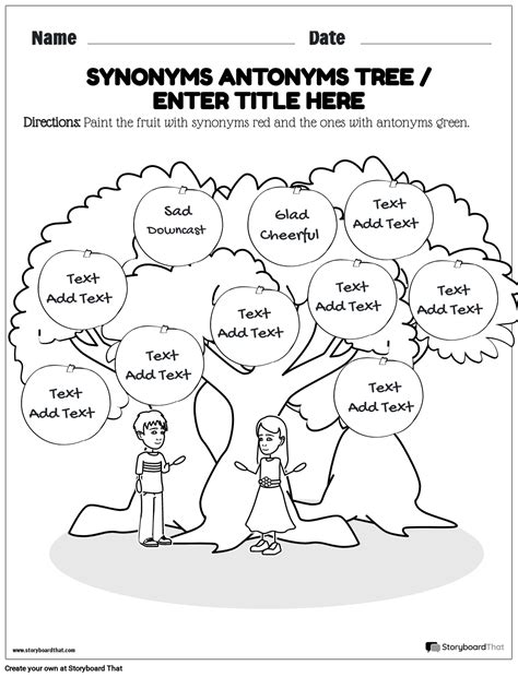 Antonyms and Synonyms Tree Worksheet Storyboard