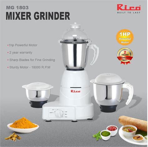 Rico Mixer Grinder 750 W with Chutney , Dry & Juicer Jar MG1803 (White ...