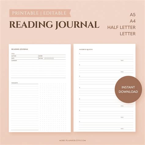 Reading Journal Printable for Book Lovers Book Review - Etsy España
